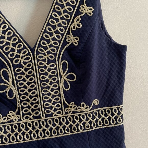 Lilly Pulitzer Women 0 True Navy Gold Preppy Sleeveless Aveline Shift Dress - Picture 5 of 10